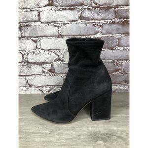 Loeffler Randall Isla Black Suede Leather Ankle Booties Boots Women 7B US/38EU
